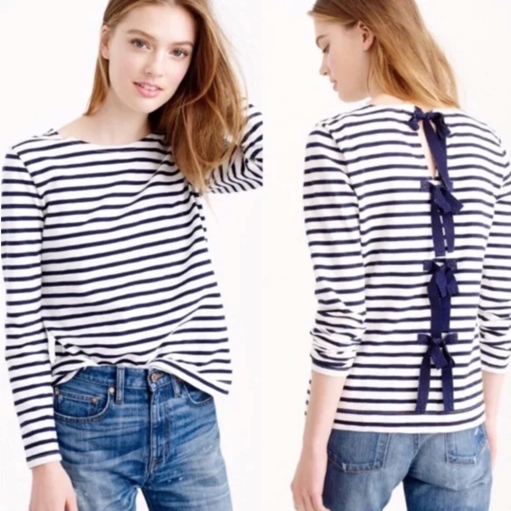 J. Crew Bow Embellished Striped T Shirt - NWT